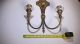 1 - Pair Large Antique Brass Crystal Candle Wall Sconces From 1900 ' S Chandeliers, Fixtures, Sconces photo 2