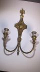 1 - Pair Large Antique Brass Crystal Candle Wall Sconces From 1900 ' S Chandeliers, Fixtures, Sconces photo 3