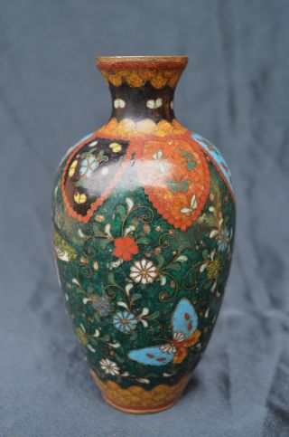 Antique Japanese Cloisonne Vase Mineral Colours Collectable Butterfly Design photo