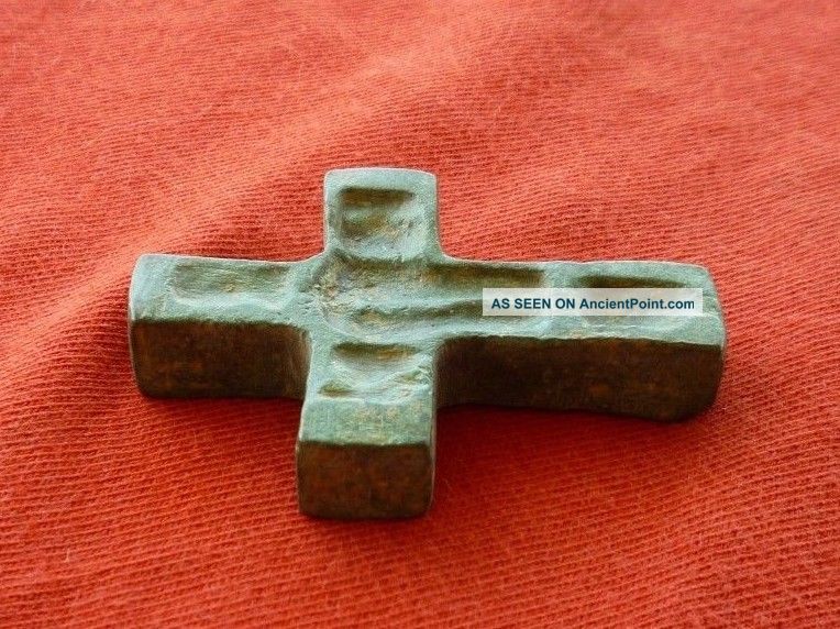 Ancient Byzantine Bronze Cross 45 Mm,  Intact,  Thick And Heavy,  Engravings Byzantine photo