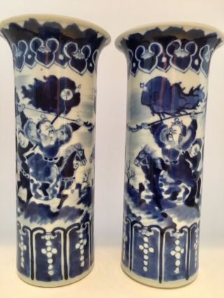 Fine Mirrored Pair 19th C Chinese Porcelain Sleeve Vases Kangxi Mark photo