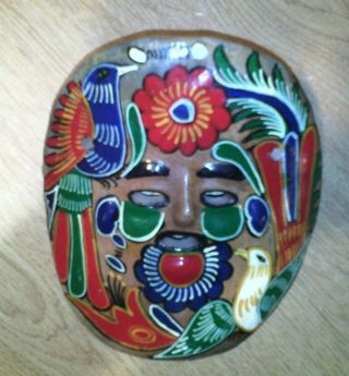 Vintage Rare Mask Terra Cotta Clay Spanish Mexican Hand Painted Collectible Bird photo