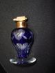 Art Deco Bohemia Czech Cobalt Blue Overlay Cut To Clear Footed Perfume Atomizer Perfume Bottles photo 2