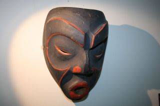 Antique Northwest Coast Carved Cedar Mask Old Kwakwaka ' Wakw Primitive Folk Art photo