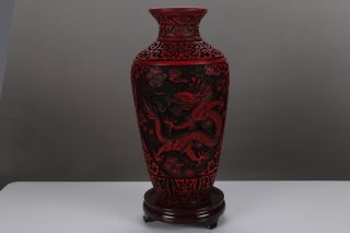 Oriental Vintage Delicate Lacquer Carved Dragon Vase H521 photo
