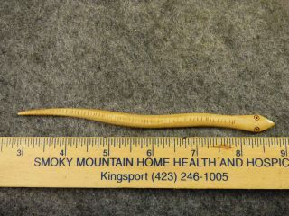Old Apache Indian Bone Hairpin Figural Carved Snake Great Patina 1800 ' S photo