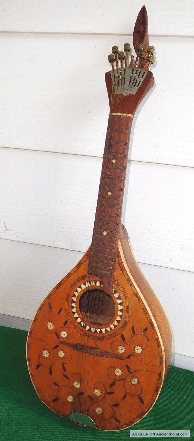 1800s Antique 8 String Portuguese Mandolin / Guitar Fan Peachow Watch Tuners String photo