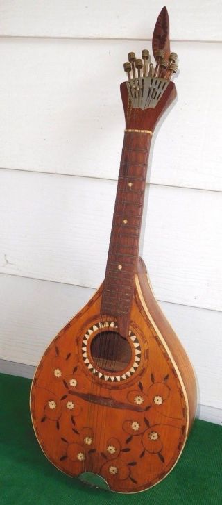 1800s Antique 8 String Portuguese Mandolin / Guitar Fan Peachow Watch Tuners photo
