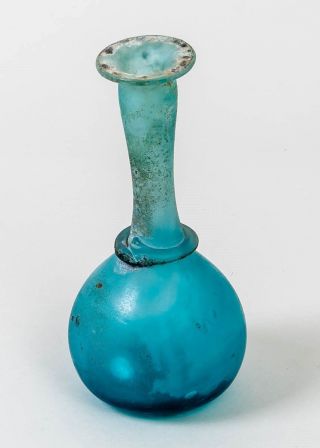 Roman Glass Vessel Blue Iridescent Bottle Hand Blown 7.  5 