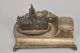 Antique German Brass (metal) And Porcelain Stuttgart Castle Inkwell Scales photo 1