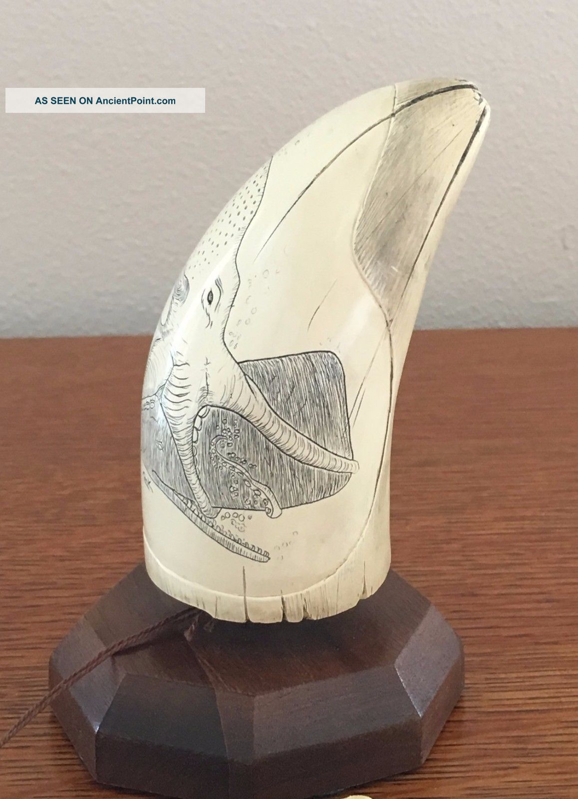 Scrimshaw Sperm Whale Tooth Resin Replica Of Sperm Whale & Octopus Scrimshaws photo