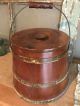 Vintage Rustic Wooden Bucket - Sugar Bucket Firkin With Handle And Lid Primitives photo 1