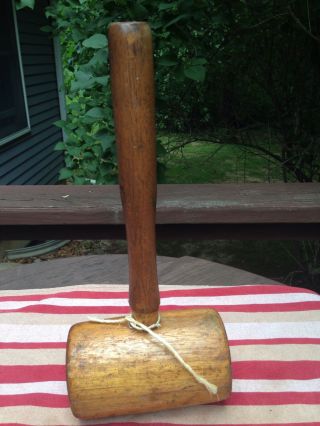 Ol Vintage Large Heavy Wooden Mallet 2 Lb Woodworkers Hand Carved Hammer Patina photo