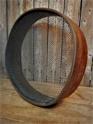Large Antique Primitive Round Bent Wood Barn Grain Sifter Sieve Old Farm photo