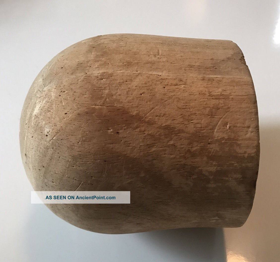 Antique Wood Wooden Millenery Hat Form Block Mold Crown Head Stand