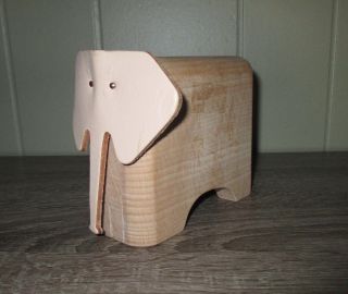 Mid Century Dwell Modern Eames Decor Wood Elephant Sculpture Card Holder - photo