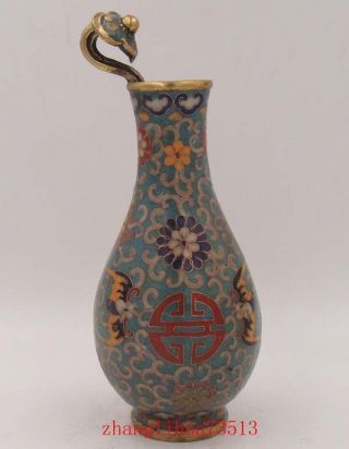 Antique Collectible Handmade Carving Brass Cloisonne Enamel Vase W Qianlong Mark photo