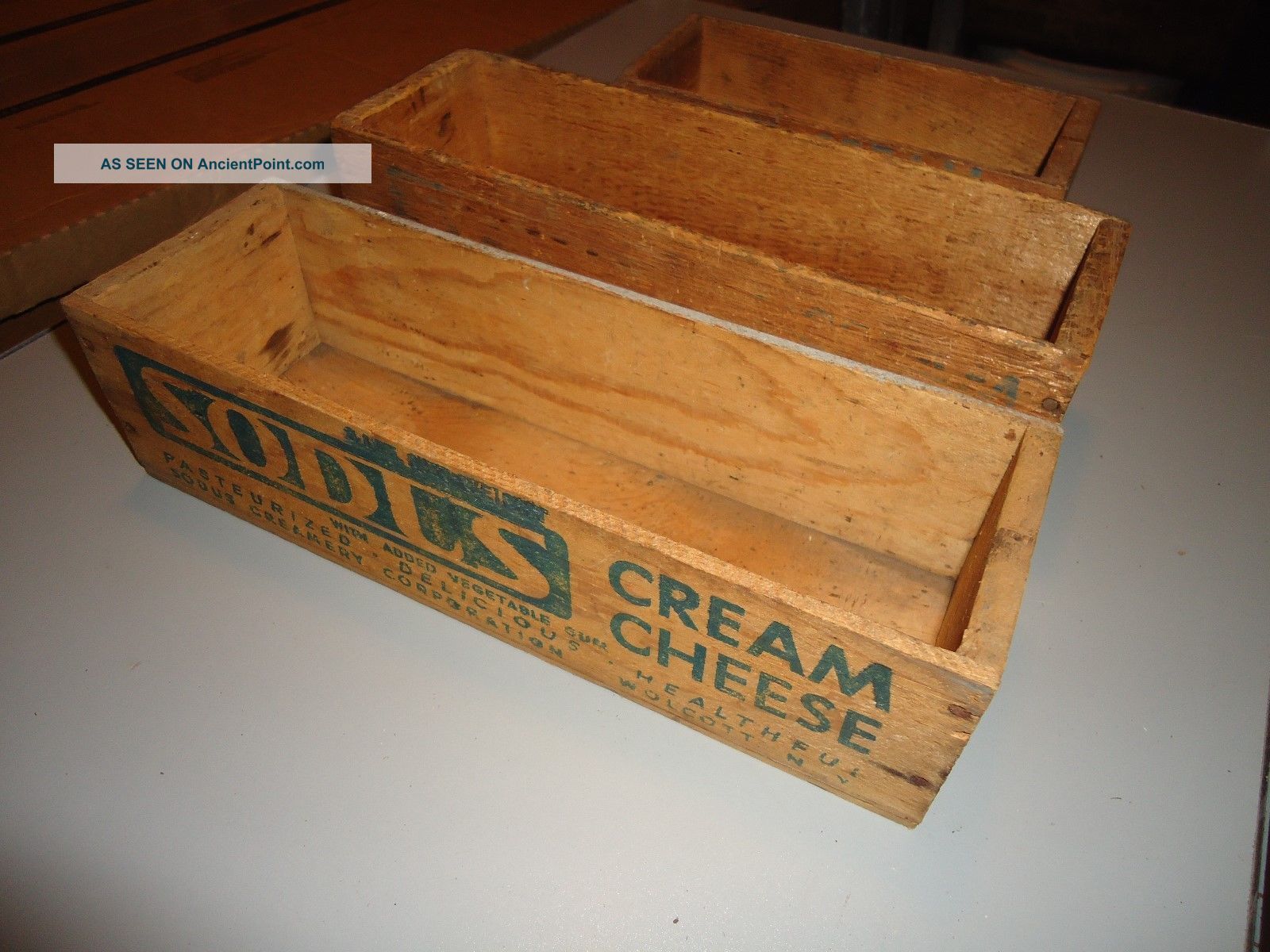 3x ✰ Antique Wooden Cream Cheese Boxes Sodus Wolcott,  Ny Creamery Advertisement Boxes photo