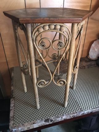 Heywood Brothers Victorian Decorative Wicker Tiger Oak Top Table photo