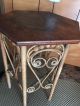 Heywood Brothers Victorian Decorative Wicker Tiger Oak Top Table 1900-1950 photo 5