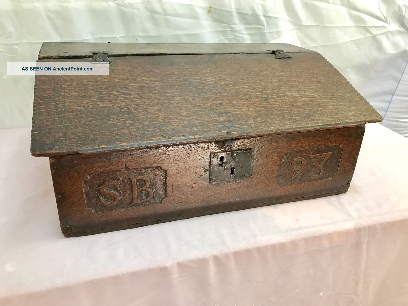 Antique Wood Chestnut? Desk School Teacher ' S Lift Top Compartment Headmaster Old 1800-1899 photo