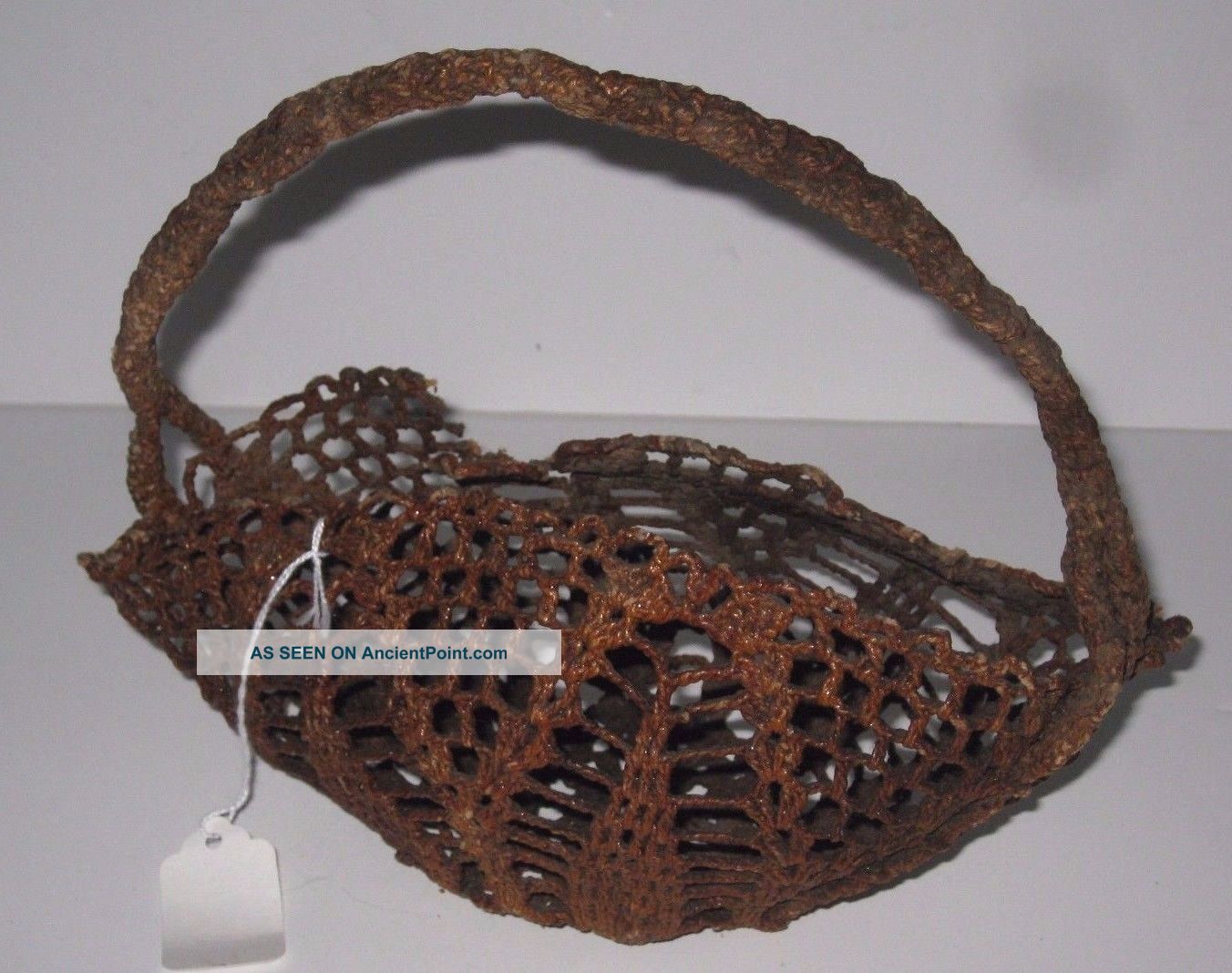 Antique Sailor Made Rope - Work Macrame Oblong Basket Knotted Twine Varnished Other Maritime Antiques photo