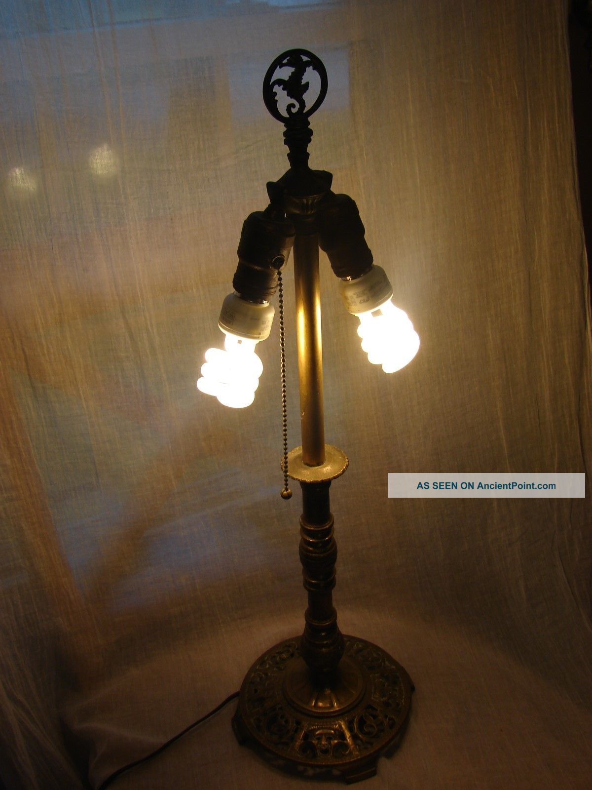 Antique Oscar Bach Bronze Lamp Comedy Tragedy Seahorse Finial Segar Studios Lamps photo