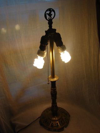 Antique Oscar Bach Bronze Lamp Comedy Tragedy Seahorse Finial Segar Studios photo