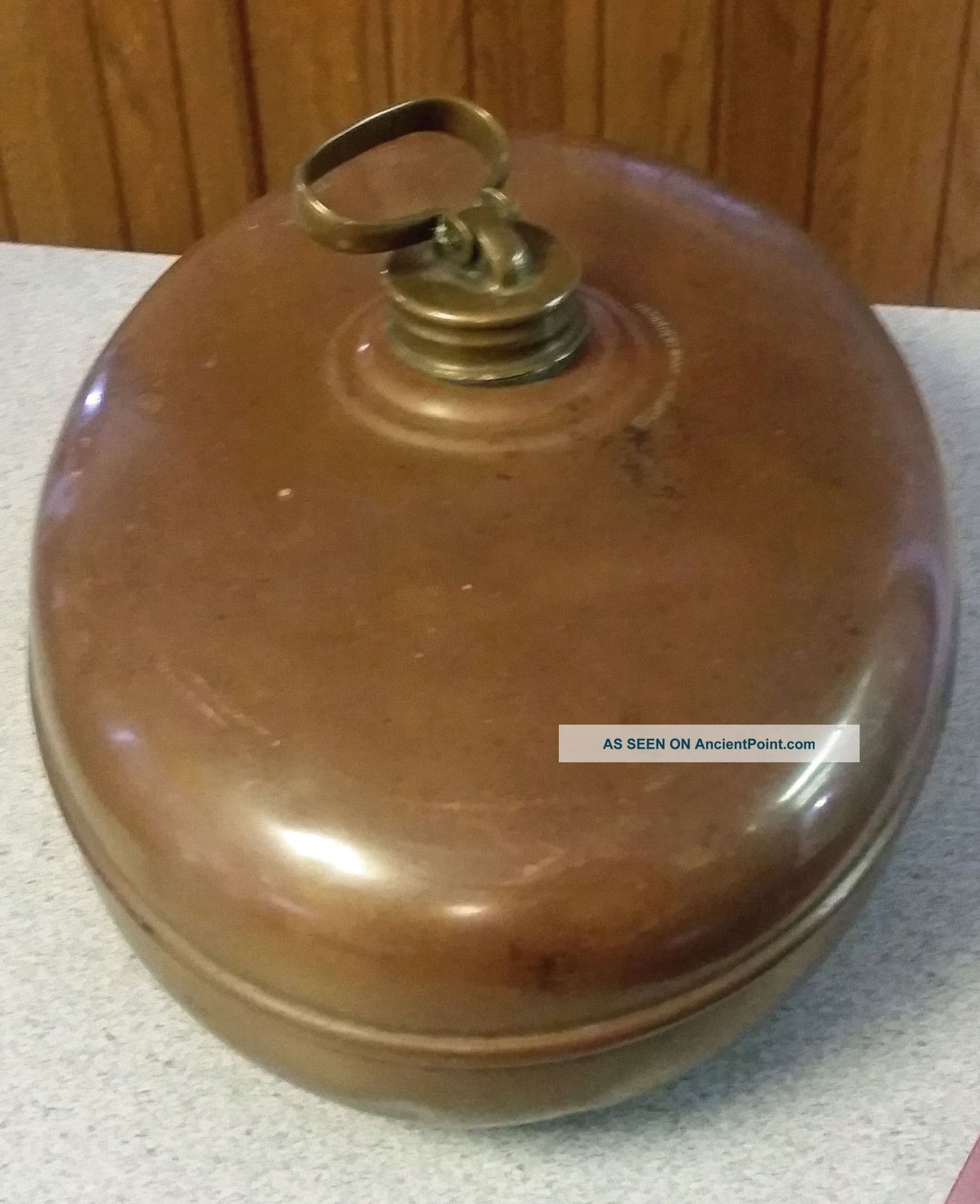 Antique Large Copper Oval Bed Warmer 10.  5 