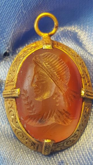 Roman Solid Gold Carnilion Intaglio Pendant photo