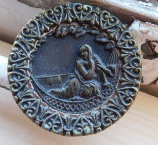 Large Antique Vintage Collectible Picture Button Cleopatra & The Asp.  1 - 7/16 