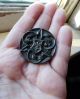 Large Antique Vintage Collectible Picture Button 3 Pt.  Scroll And Shield 1 - 3/8 