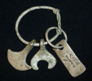 Viking Ancient Amulet - Silver Rune,  Lunar And Axe Circa 900 - 1100 Ad - 4229 photo