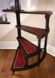 Antique Mahogany Five Tiered Library Steps,  W/ Leather Tread 1900-1950 photo 1