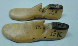 Vintage Pair Wood Last Shoe Form April 1952 1953 2 1/2 C 10 K photo