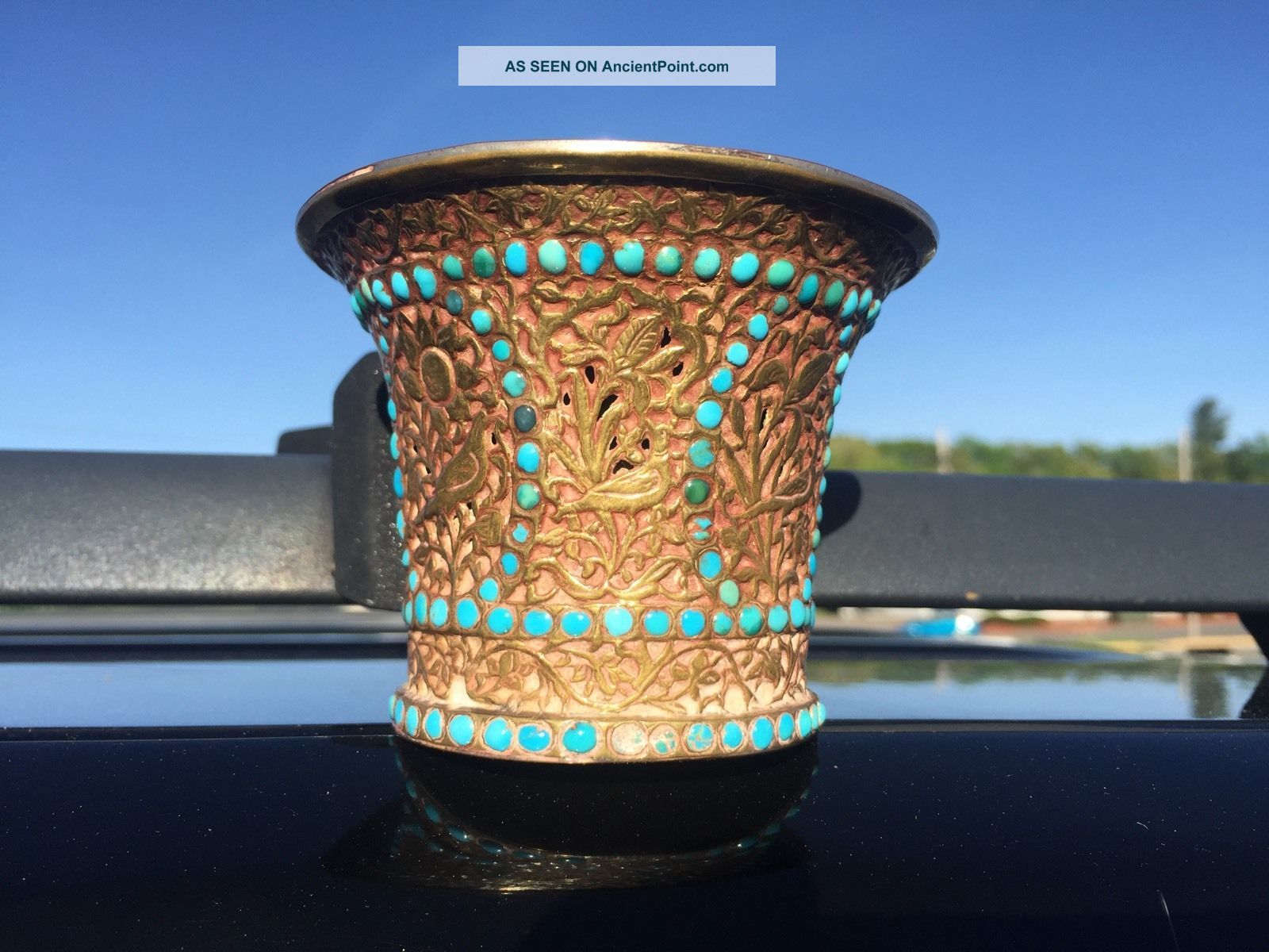 Qajar Islamic Turquoise Gem Repousse Gold Ghalian Cup Persia,  19th C Mideast Islamic photo