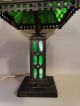 Antique Arts & Crafts Old Mission Era Green Slag Glass & Iron Parlor Lamp Shade Lamps photo 2