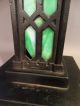 Antique Arts & Crafts Old Mission Era Green Slag Glass & Iron Parlor Lamp Shade Lamps photo 5