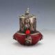 Chinese Antique Red Agat Inlaid Tibetan Silver&buddha Lid Incense Burner Incense Burners photo 1