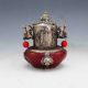 Chinese Antique Red Agat Inlaid Tibetan Silver&buddha Lid Incense Burner Incense Burners photo 2