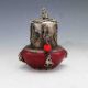 Chinese Antique Red Agat Inlaid Tibetan Silver&buddha Lid Incense Burner Incense Burners photo 3