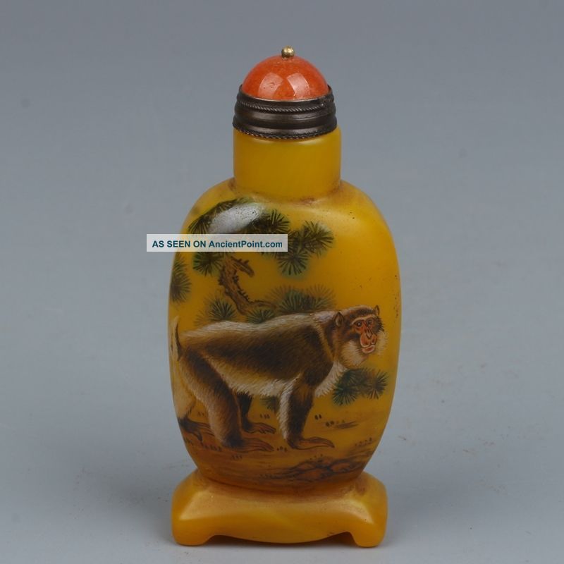 China Exquisite Hand - Painted Monkey Pomegranate Pine Pattern Glass Snuff Bottle Snuff Bottles photo