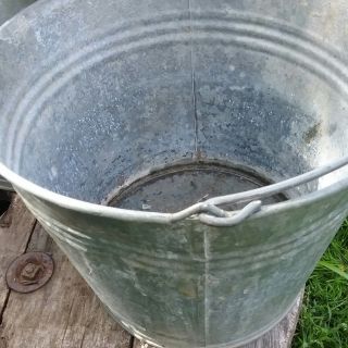 Vintage Antique Primitive Large Galvanized Gardening Planter Water Bucket Pail photo