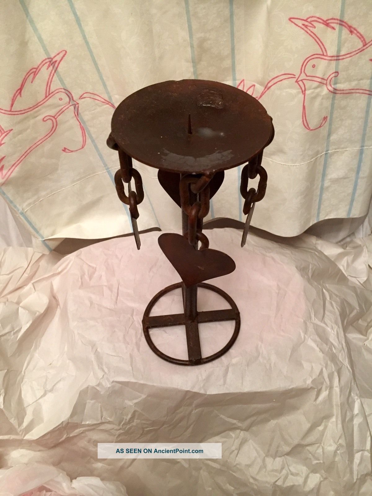 Primitive Wrought Iron Handmade Hand Candle Holder Rustic Look