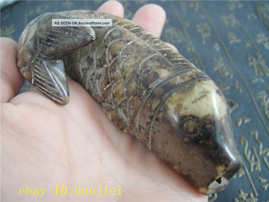 Ancient China Old Natural Jade Hand - Carved Lucky Fish Statue D55 Other Chinese Antiques photo