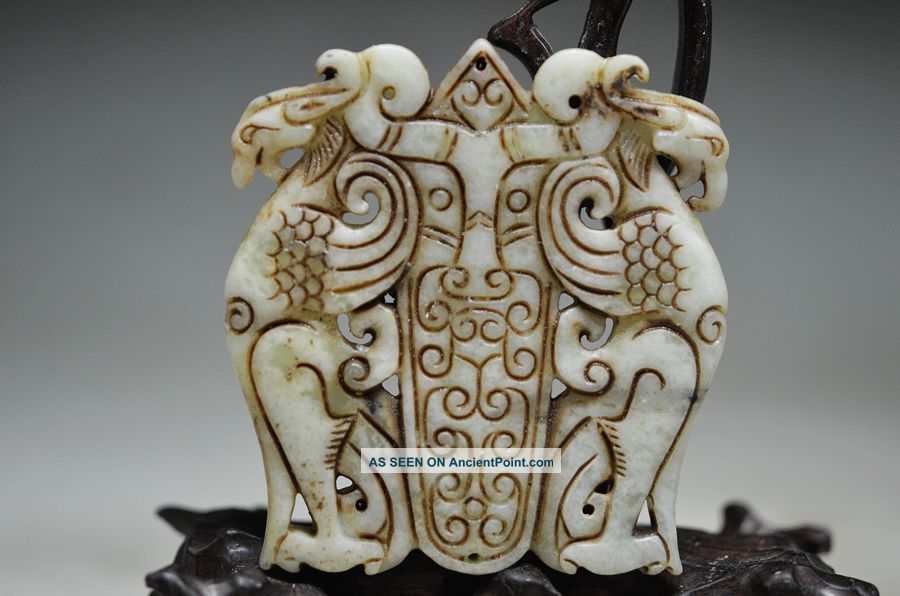 Delicate Chinese Old Jade Hand Carved Hollow Out Double Phoenix Jade Tablets Ak3 Other Chinese Antiques photo
