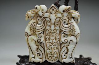Delicate Chinese Old Jade Hand Carved Hollow Out Double Phoenix Jade Tablets Ak3 photo