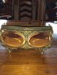 Vntg Elegant French Beveled Hexagon Amberglass Vanity Casket Trinket Jewelry Box Other Antique Glass photo 4