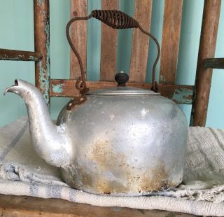 1891 Large Antique Primitive Wear Ever Aluminum Tea Coffee Kettle/pot Vtg photo