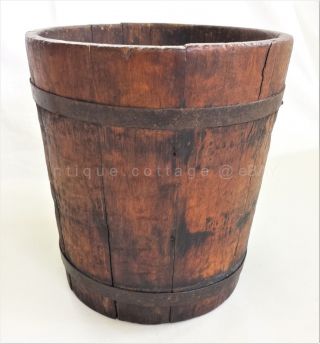 Antique Wood Bucket Grain Measure Primitive Aafa Fine 9.  5x8.  75 Treen photo